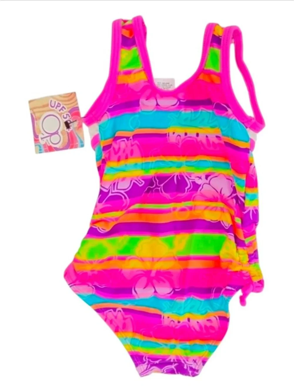 Girls Floral Striped Swimsuit With UPF 50+ Protection Size 12M Multicolor Stripe